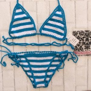 Musotica Striped Crochet Tie Side Bikini Set